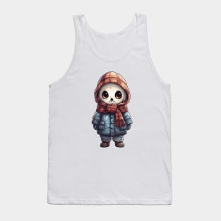 Smiling ghoulish skull in mask, with cape and hood, scary mask ! halloween ! Tank Top